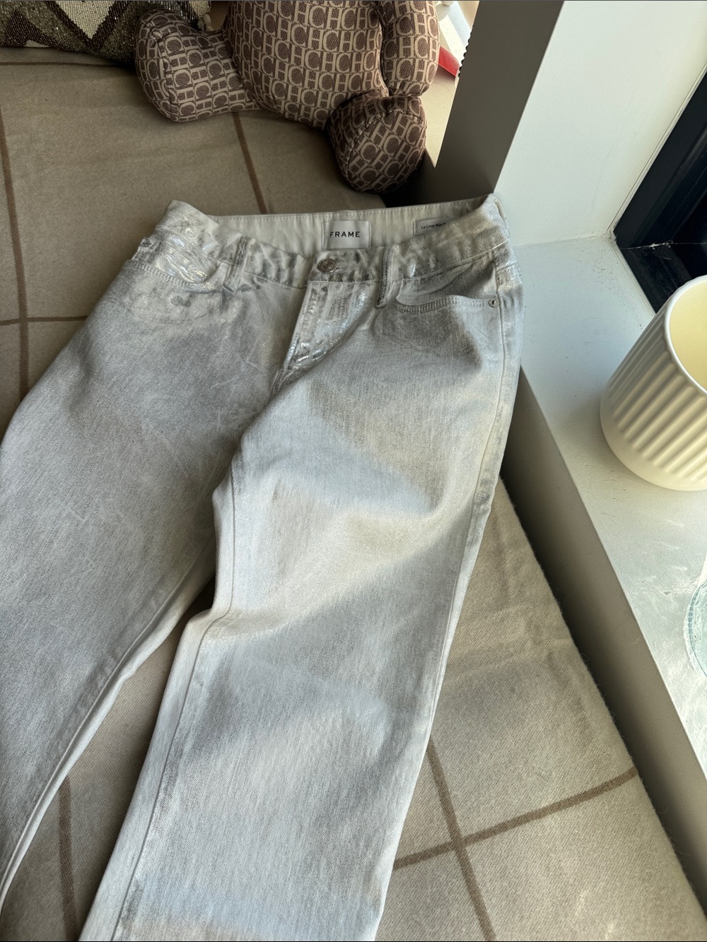 Frame Denim Women's Light Gray Straight Jeans